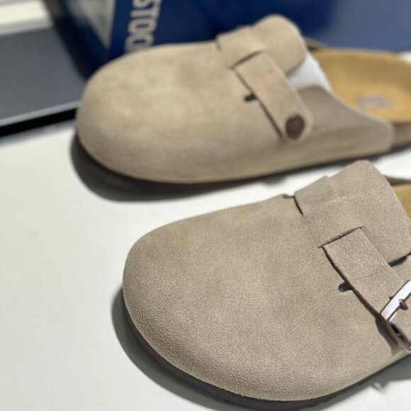 🥯🥯Birkenstock Boston Taupe Suede Leather Soft Footbed Clogs Shoes - Picture 5 of 6